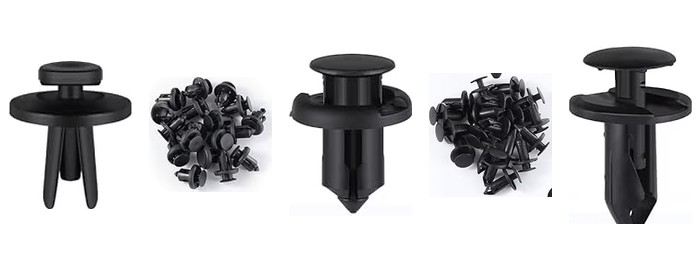 Assorted push-in body clips, retainers, and trim fasteners
