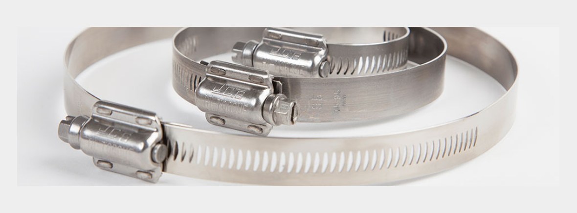 JCS Hi-Torque stainless steel perforated-band hose clamps in two sizes