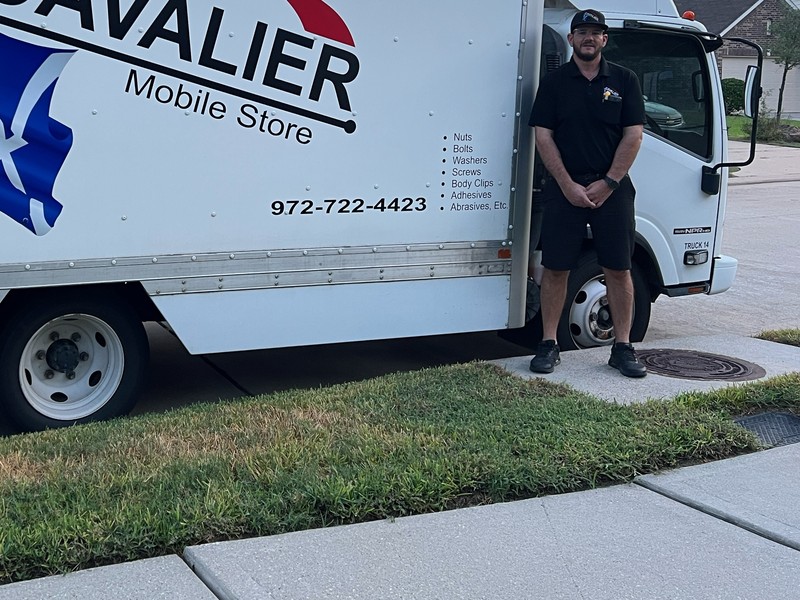 Jeremy Rigsby, Houston route representative, with his Cavalier Mobile Store route truck